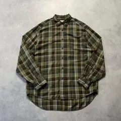 90s old GAP plaid rayon L/S shirt 白タグ 茶緑