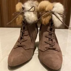 リアルファー　編上げ　ショートブーツ