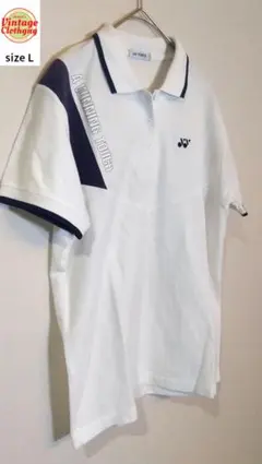 YONEX 吸汗速乾 ポロシャツ L 白 紺のサムネイル