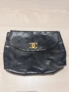 ヴィンテージCHANEL ブラック　ラバー素材のポーチ