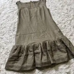 ☆美品☆【Rene】ワンピース リネン フリル ノースリーブ ベージュ 36 