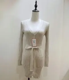 タグ付き新品　グレー　М　リブ編み　長袖　ロングカーディガン　定価3990円