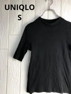 UNIQLO 黒の五分袖カットソー 48cm着丈　37cm肩幅 Sサイズ