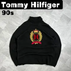 【極上】トミーヒルフィガー タートルネックニット 90s ロゴ刺繍 神配色 美品