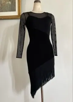 ❤︎ラテン【社交ダンス用黒ドレス 】フリンジ付き