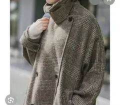 スピックアンドスパン Spick & Span Wスライバーコート　38 黒 spick&span Wスライバーチェックハーフコート38 スピックアンドスパン