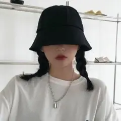 【ブラック】バケットハット 帽子 ハット 日焼け防止 レディース 無地