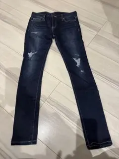 ダメージ加工 ダークブルー デニムパンツ サイズ25