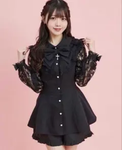 Secret Honey ラッフル＆袖レース長袖セットアップ ブラック