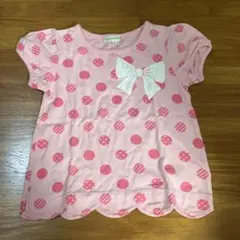 【サンカンシオン】半袖Tシャツ　ピンク　水玉　リボン　キッズ　女の子　110