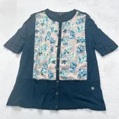 DAKS ダックス　花柄　半袖　カーディガン　ネイビー　42のサムネイル