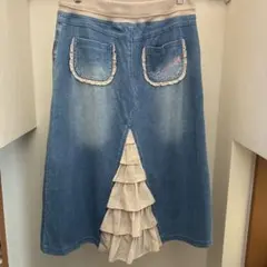 &love デニム　バックフリル　ロングスカート　3L ブルーのサムネイル
