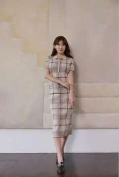 herlipto Gold-Buttoned Plaid Knit Dress - メルカリ