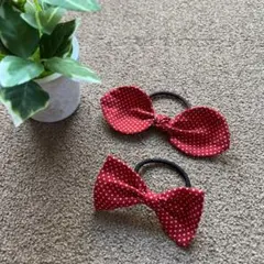 ハンドメイド　ドットリボンヘアゴム　2点セット