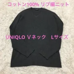 OLDUNIQLO グレー L ニット　Ｖネック長袖　コットン100 美品