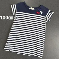 女の子　100㎝　HUSHUSH 半袖ワンピース ボーダー　リボン付き
