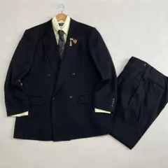 セヴィルロウ セットアップ ダブルスーツ ブラック カシミヤ混 アジャスター