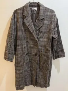 チェックコート ブラウン 茶色 ロングコート