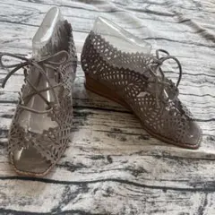 ジェフリーキャンベル透け感レースアップウェッジヒールサンダル