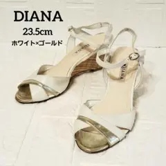 DIANA ダイアナ　サンダル ウェッジソール ホワイト×ゴールド 23.5cm