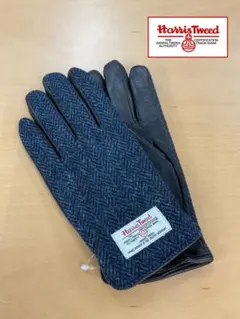SALE☆新品☆ハリスツイード☆ウール100%×羊革手袋①25㎝ 紺色