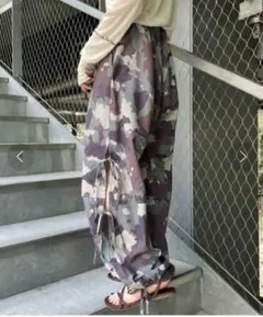 【チャオパニック】ナイロンリボンワイドカーゴパンツ カモフラ 未使用 ラフ