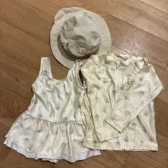 100cm 花柄 ワンピース水着セット　 帽子付き