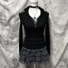 y2k バーバリーブルーレーベル　リブニット　チェック　びたびた　ハイネック