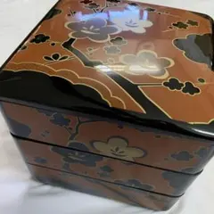 G)昭和レトロ　お重　重箱　３段　花柄　カシュー塗装