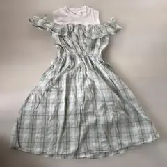 オフショルダー グリーン系チェック ワンピース 100cm
