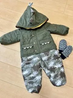 恐竜柄子供用スキーウェア 90 手袋付き