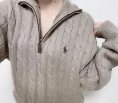 現行タグ 美品 ラルフローレン ケーブルニット モカベージュ ハーフジップアップ