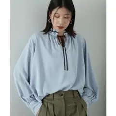 ★タグカット新品未使用★バイカラーリボンとろみブラウス ブルー