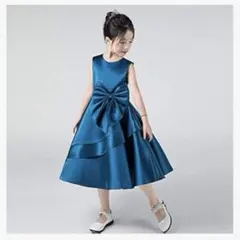 【120cm】キッズドレス ピアノ発表会 結婚式 リボン フォーマル ブルー 青のサムネイル