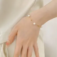 新品 ブレスレット パール ステーション サージカルステンレス 上品 ゴールド