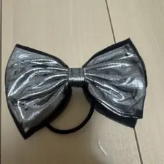 シルバー ブラック リボン ヘアゴム