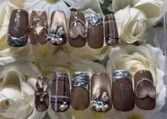 ブラウン系ネイルチップセット 12ピース