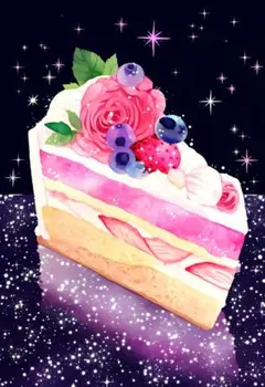 【A4アートポスター】宇宙とケーキの幻想イラスト