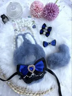 ぬい服　10cm ねこ　王冠付き　水色リボン　着ぐるみ ぬい服 10cm ねこ 王冠付き 青リボン 着ぐるみ - メルカリ