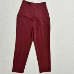【美シルエット】ハイウエスト テーパードパンツ ボルドー XS〜S