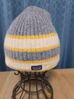 patagonia ニット帽 グレー/アイボリー/イエロー ストライプ
