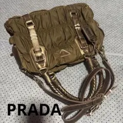 PRADA プラダ ブラウン ストラップ付き ショルダー バッグ ネームタグ付き