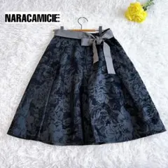 NARACAMCIE イタリア製 総柄 シアー 袖 リボン ブラウス ブラック 