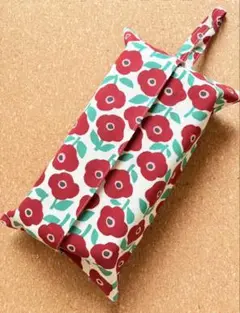 北欧風レトロフラワー×レッド　ボックスティッシュケース