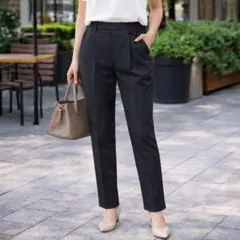 ウエストゴム スラックス風 テーパードパンツ チャコールグレー M相当