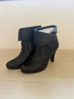レザー ブラック 折り返しブーティ 24㎝