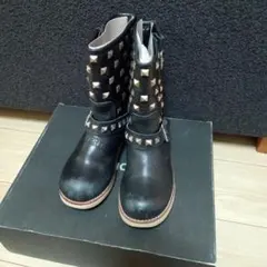 ヒスミニ スタッズ装飾 黒レザーブーツ　Lサイズ