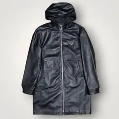 美品　PRADA 三角ロゴ　Re-Nylon ジップ　ラムレザーロングコート　黒のサムネイル
