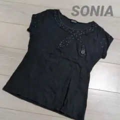 SONIA 黒 半袖Tシャツ ボタン付き　オンワード樫山