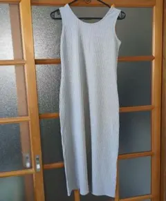 グレー ノースリーブ リブ　ロングワンピース